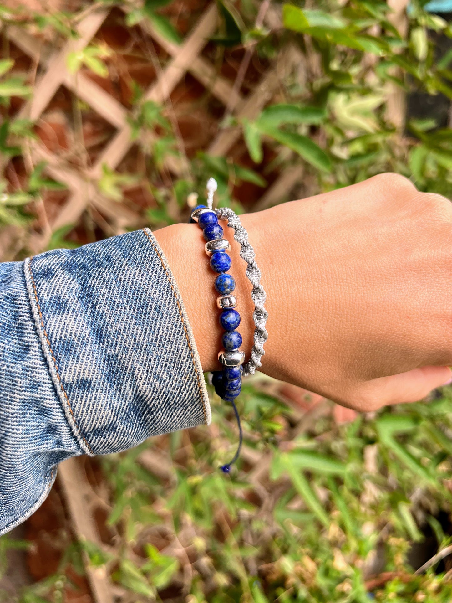 Bracciale lapislazzuli e pepite argento