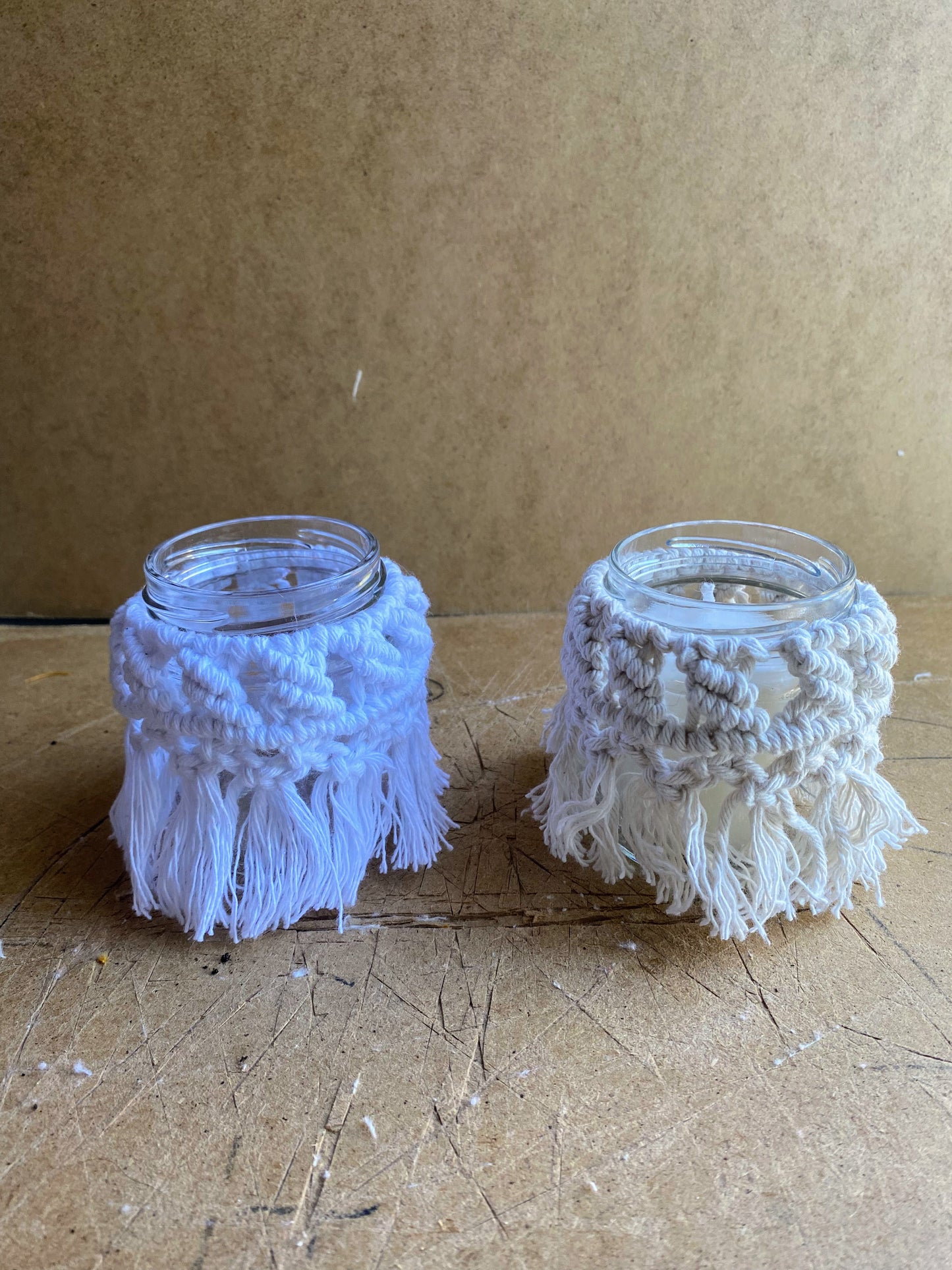 Lanterna media a macramé con vaso di vetro