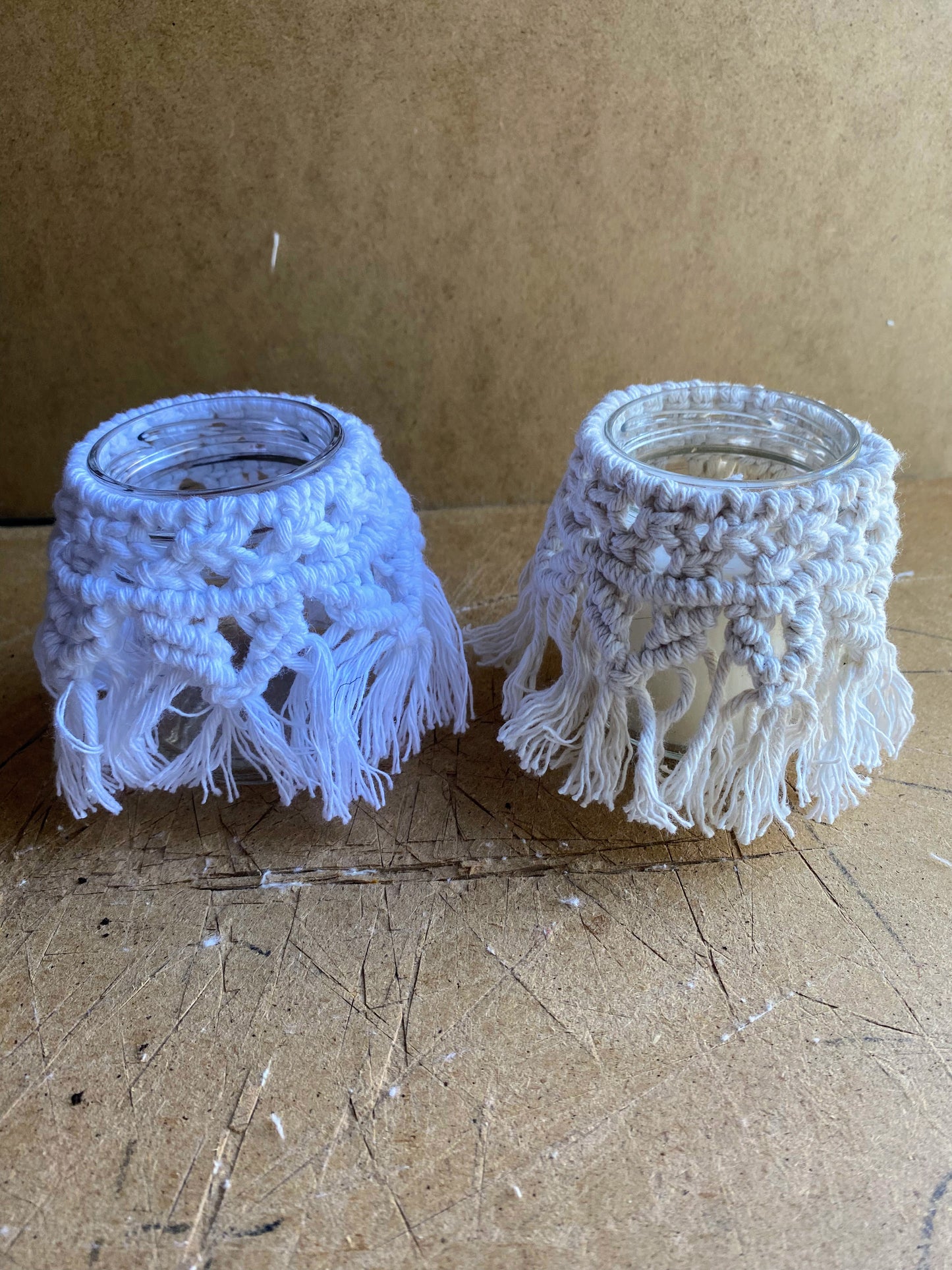 Lanterna media a macramé con vaso di vetro