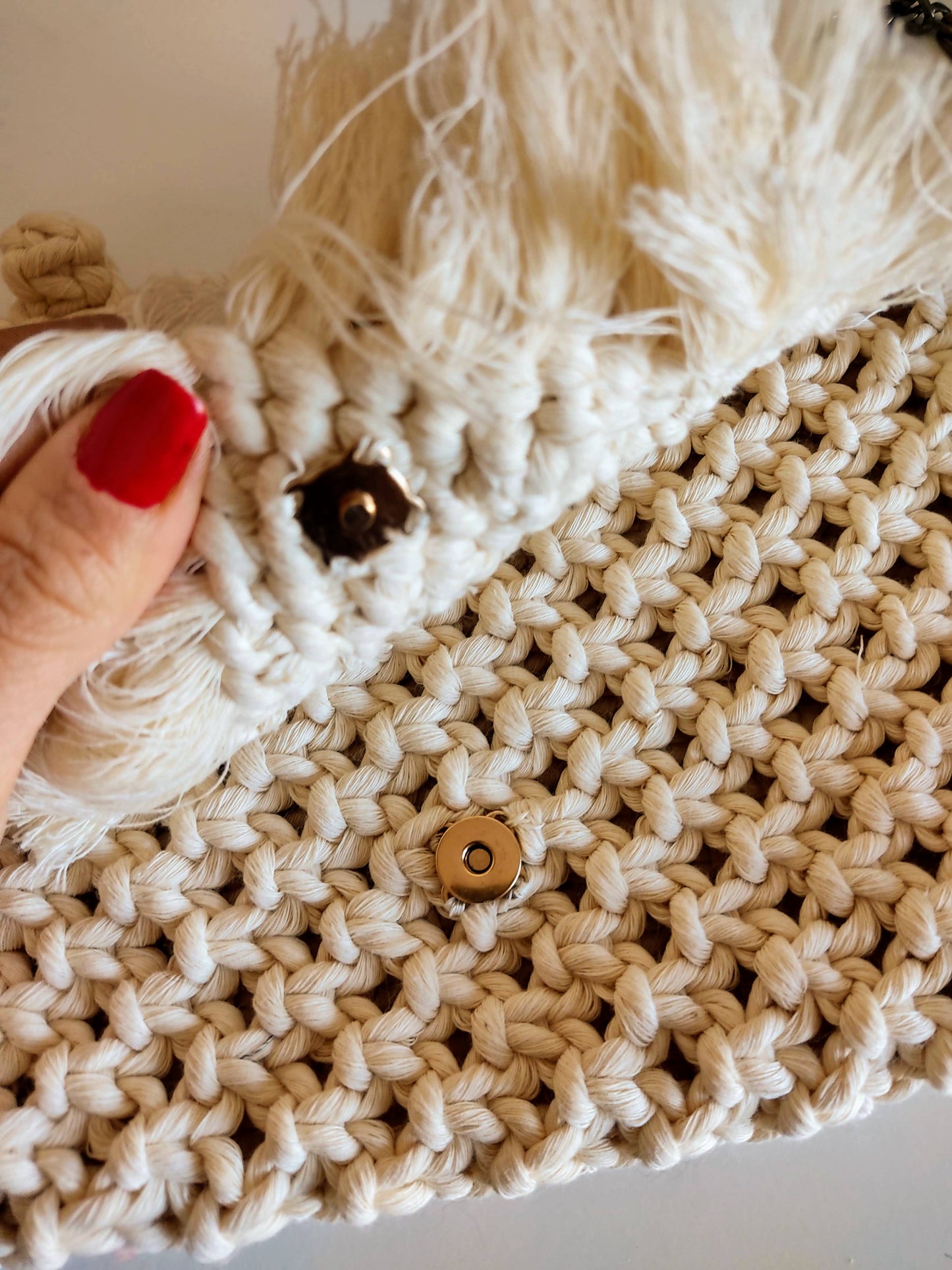Pochette a busta in cotone panna e senape