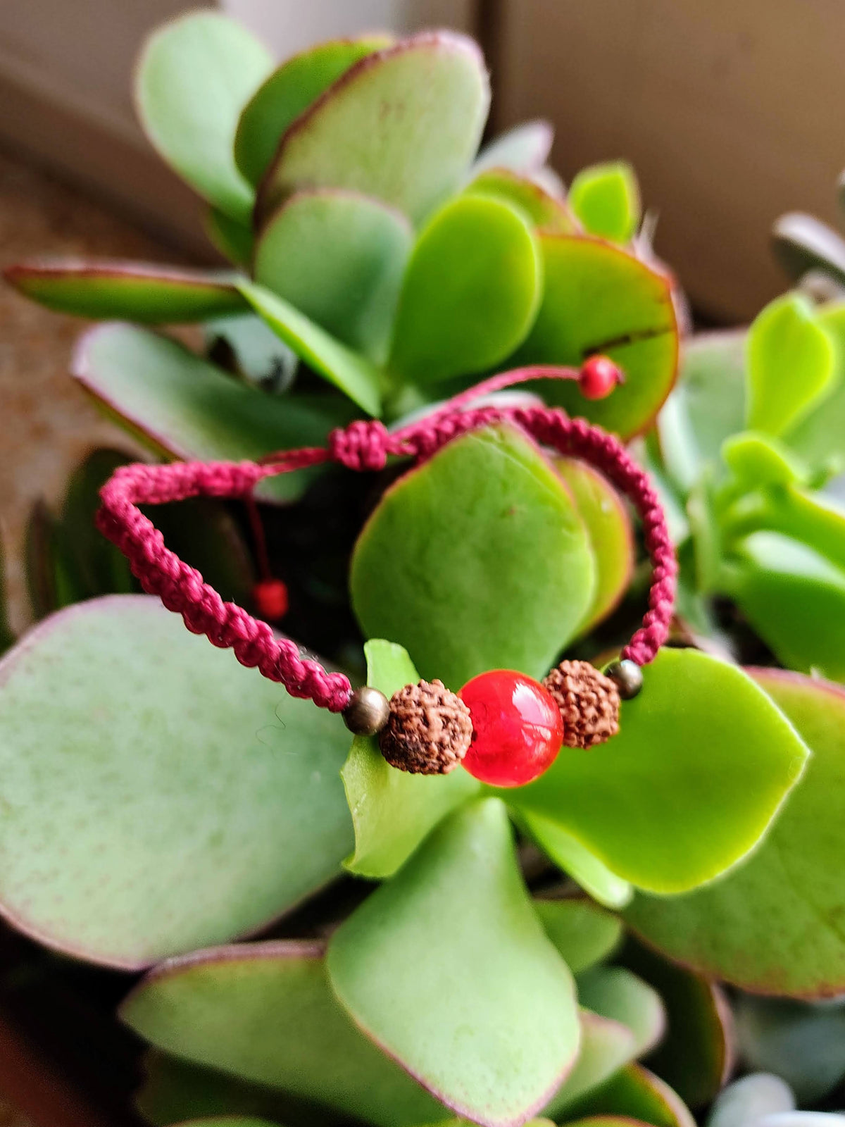 Bracciale Rudraksha e pietre dure con cordino bordeaux