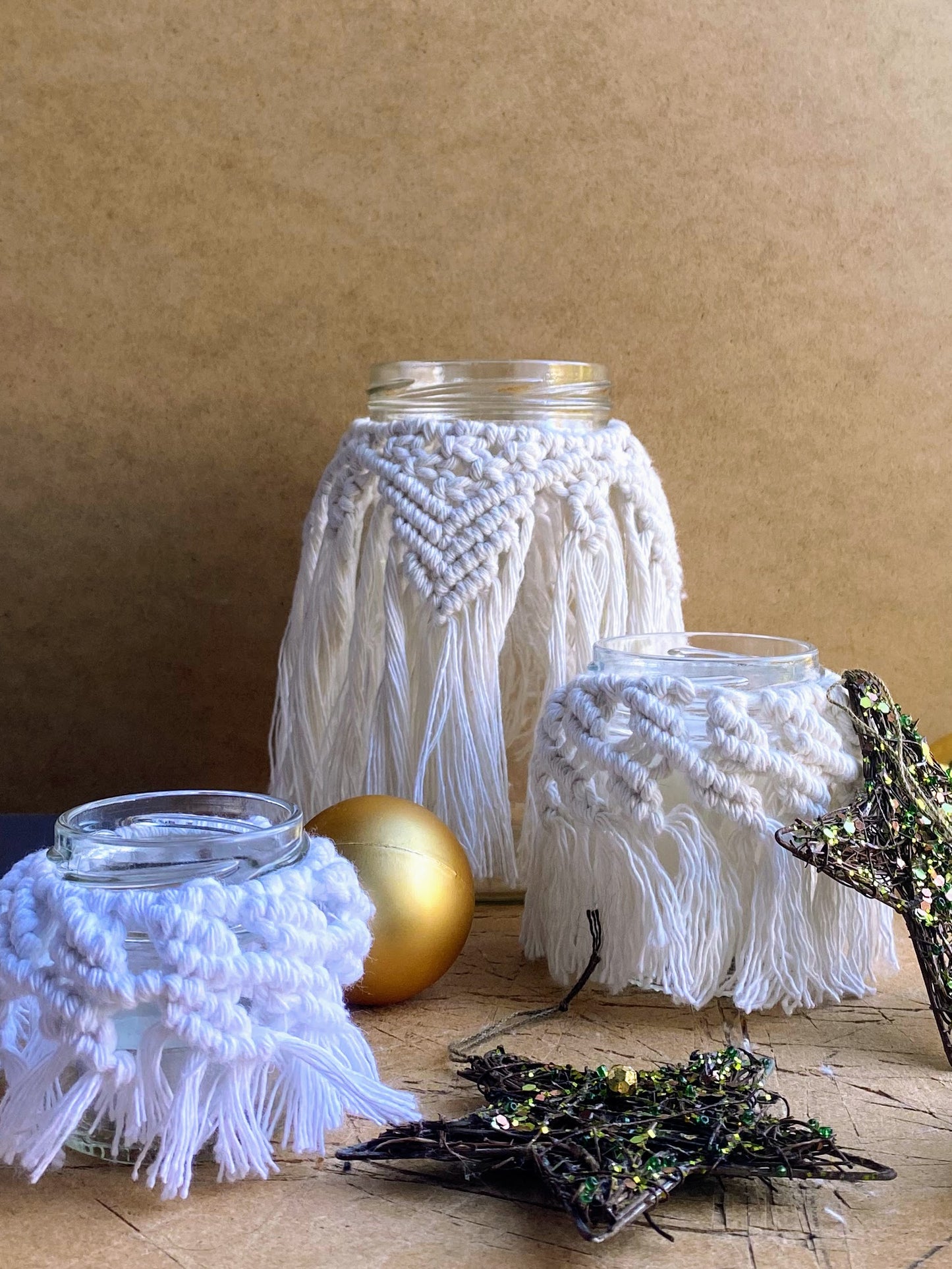 Medium macramé lantern with glass vase