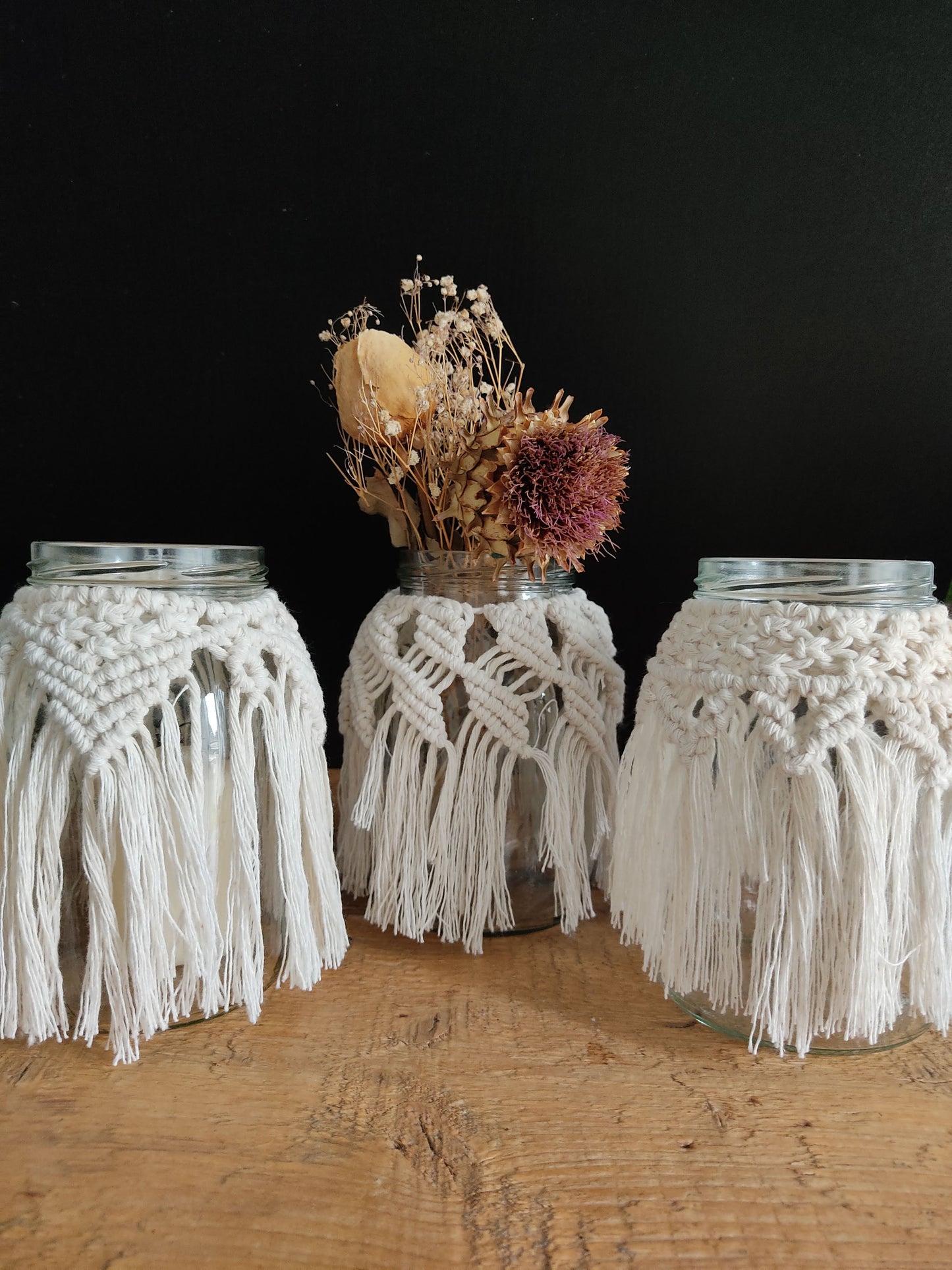 Macramé lantern with large glass vase