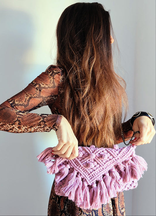 Pochette a pois in cotone malva