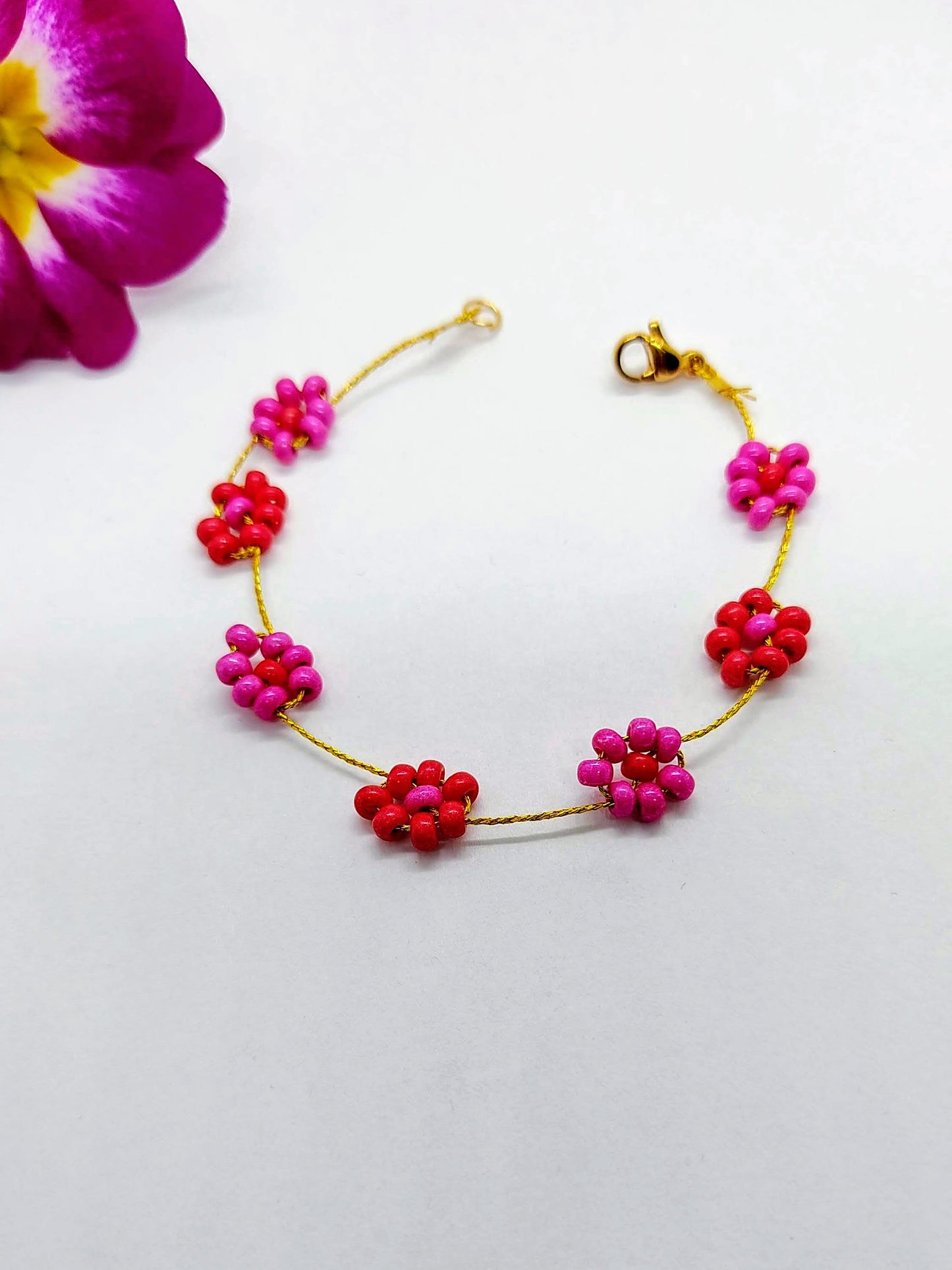 Flowers - bracelet - pink and red