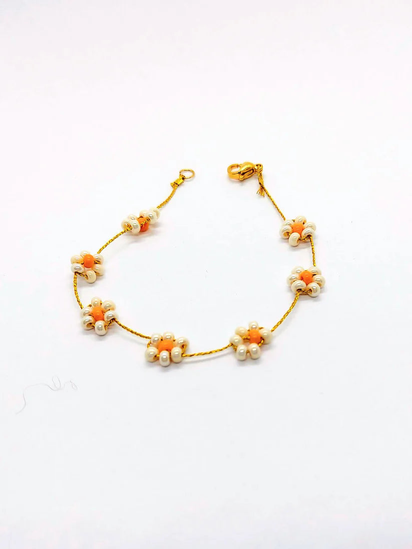 Flowers - necklace - yellow and white