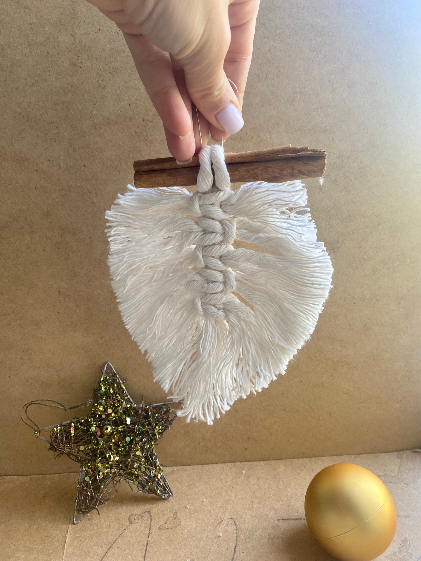 decorazione natalizia cannella foglia bianca