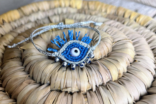 bracciale malocchio macrame evil eye blu argento